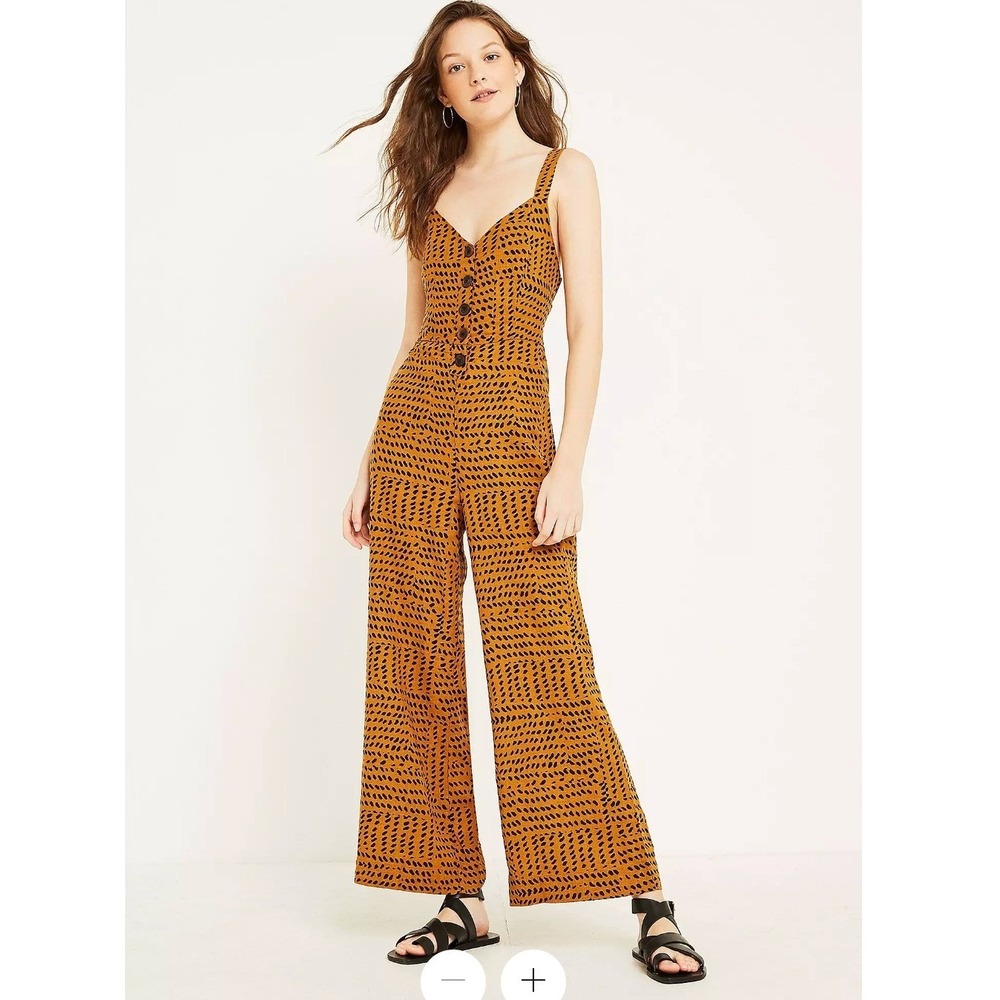 Urban Outfitters Mustard Patterned Wide-Leg Jumpsuit